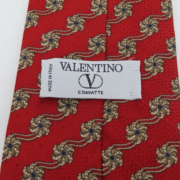 VTG Valentino Cravatte Red Floral Swirl Necktie Tie All Silk Made in Italy Men - Picture 3 of 8